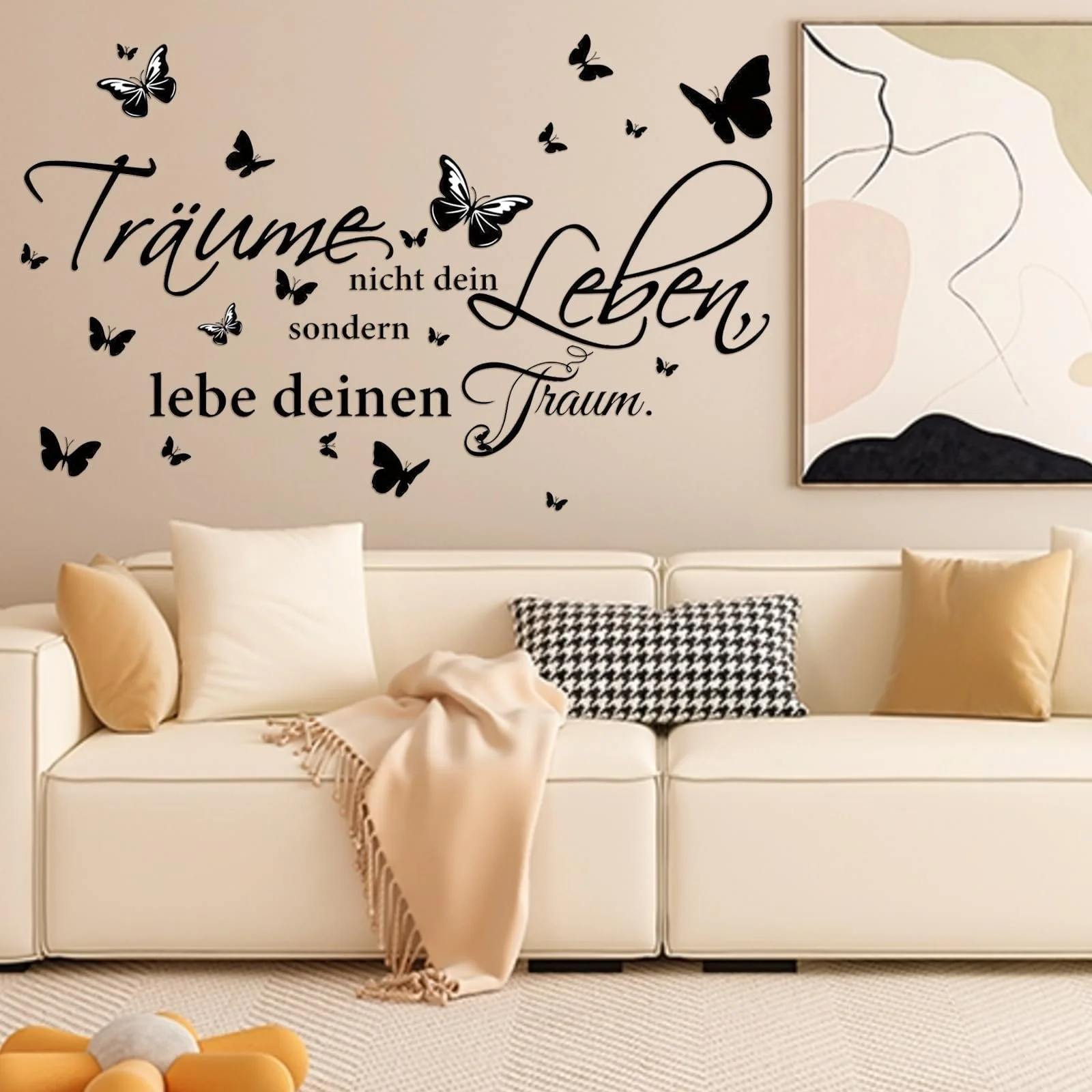 Наклейка на стіну Träume nicht dein Leben, sondern lebe deinen Traum з метеликами чорна, фото №6