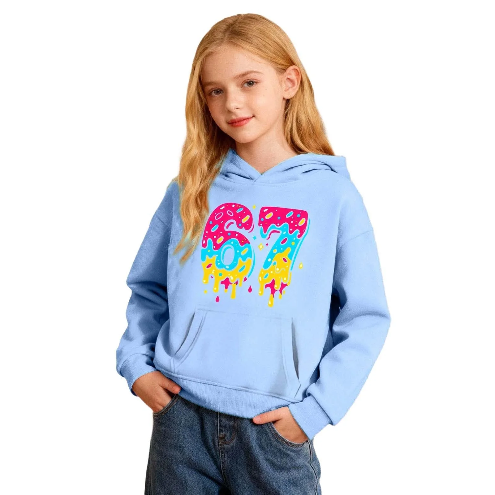 Свитшот для девочки с принтом, с длинными рукавами, круглым вырезом, мягкий флисовый худи для повседневной носки, фото №2