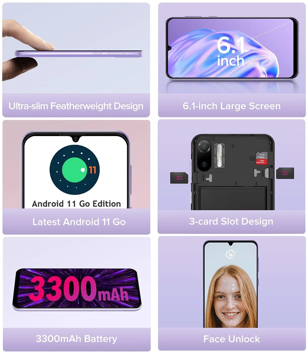 Смартфон Ulefone Note 6 3G 6.1 дюйм HD+ 1GB 32GB Dual SIM Purple, фото №2