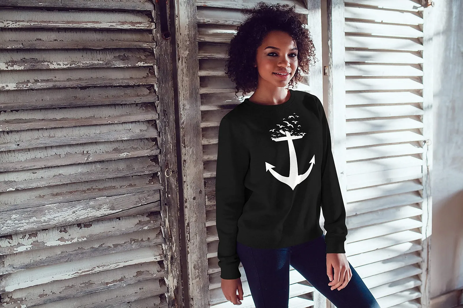 Свитшот Neverless Принт Якорь Птицы Круглый вырез, фото №2