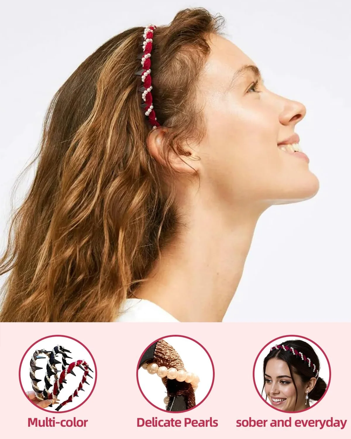 Обруч для волос 3 шт с жемчугом, фото №3