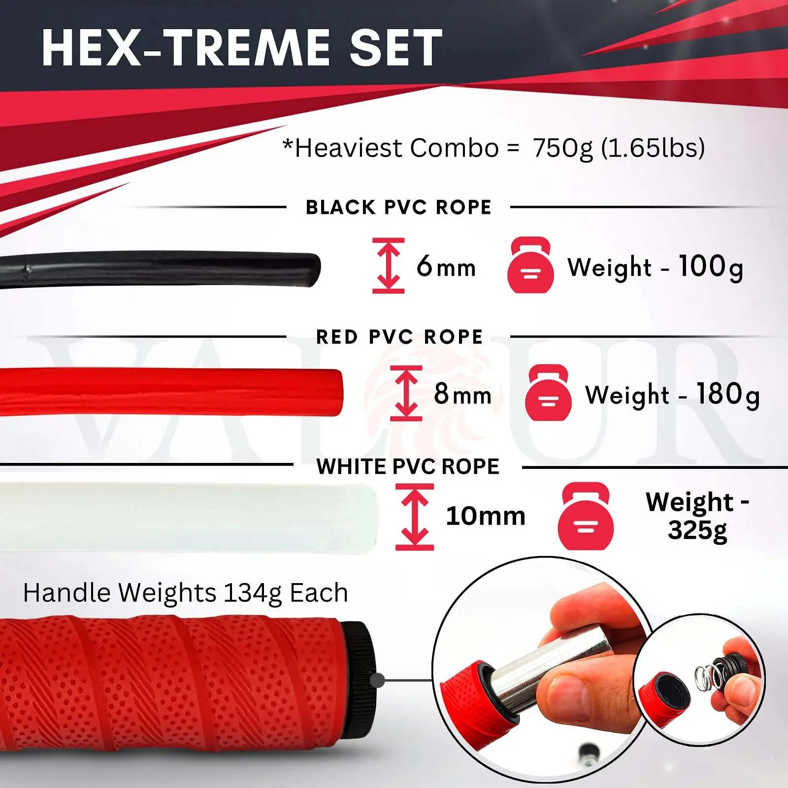 Скакалка Valour Strike Hex-Treme Weighted обтяжена набір, фото №3