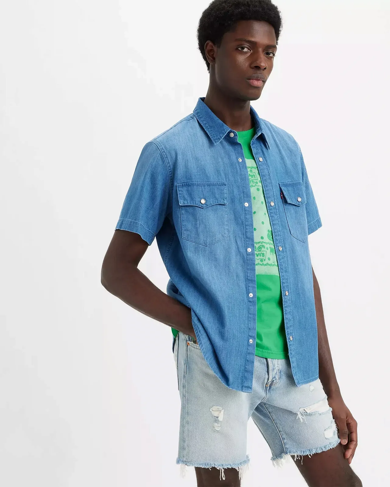 Мужская джинсовая рубашка LEVIS RELAXED FIT WESTERN Tombstone Stonewa - XS, фото №1