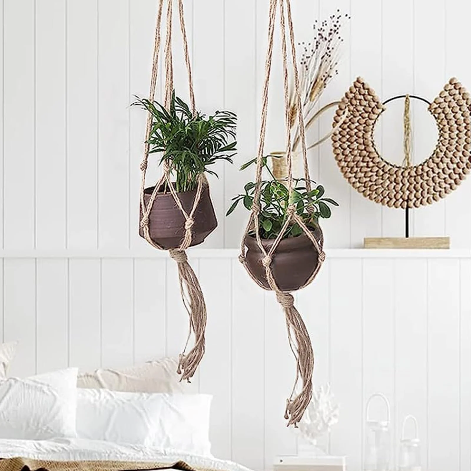 Подвесные кашпо макраме 4 шт. из пеньковой веревки 90/105 см, фото №4