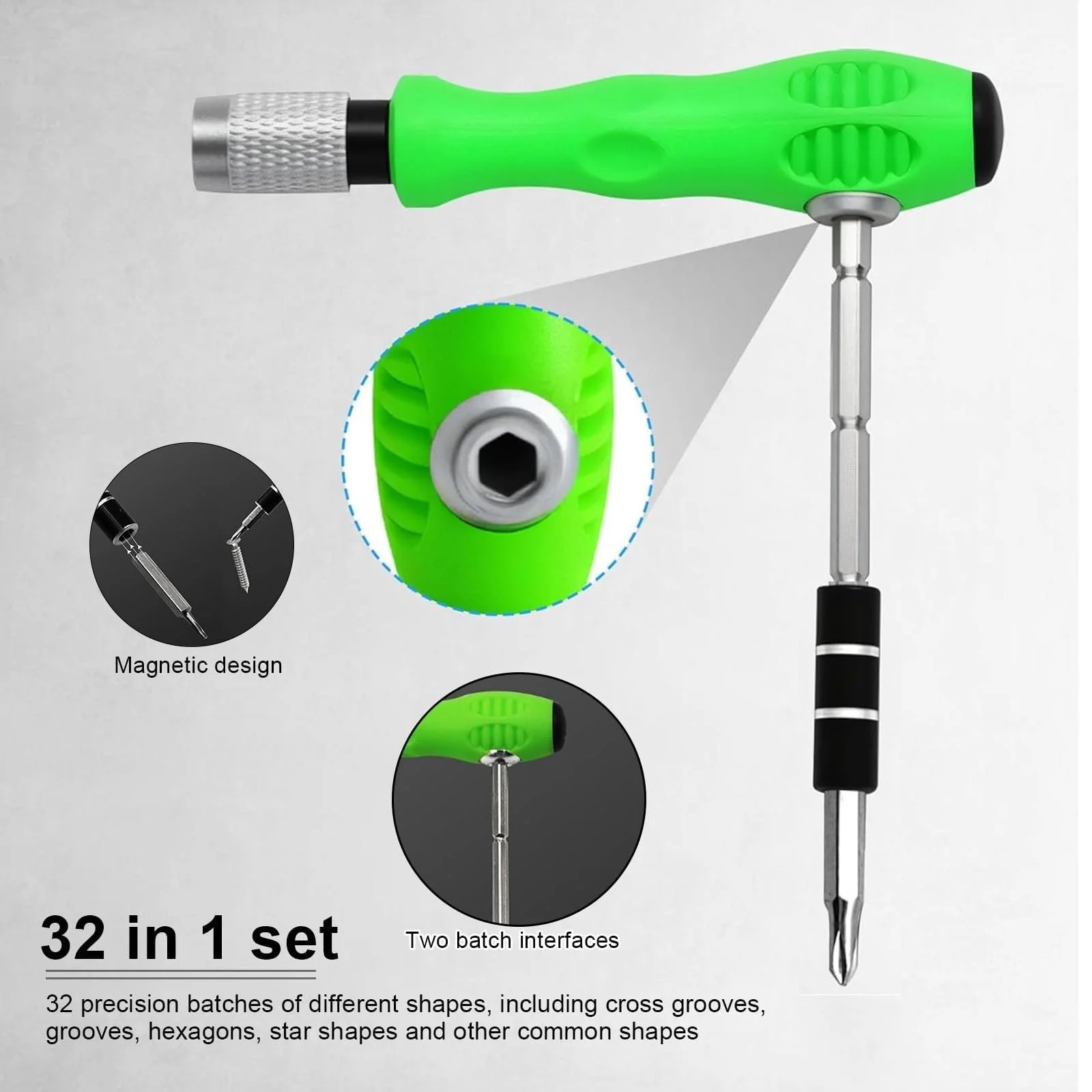 Набір прецизійних механічних викруток HASLED 32-в-1 з тріскачкою магнітний регульований, фото №4