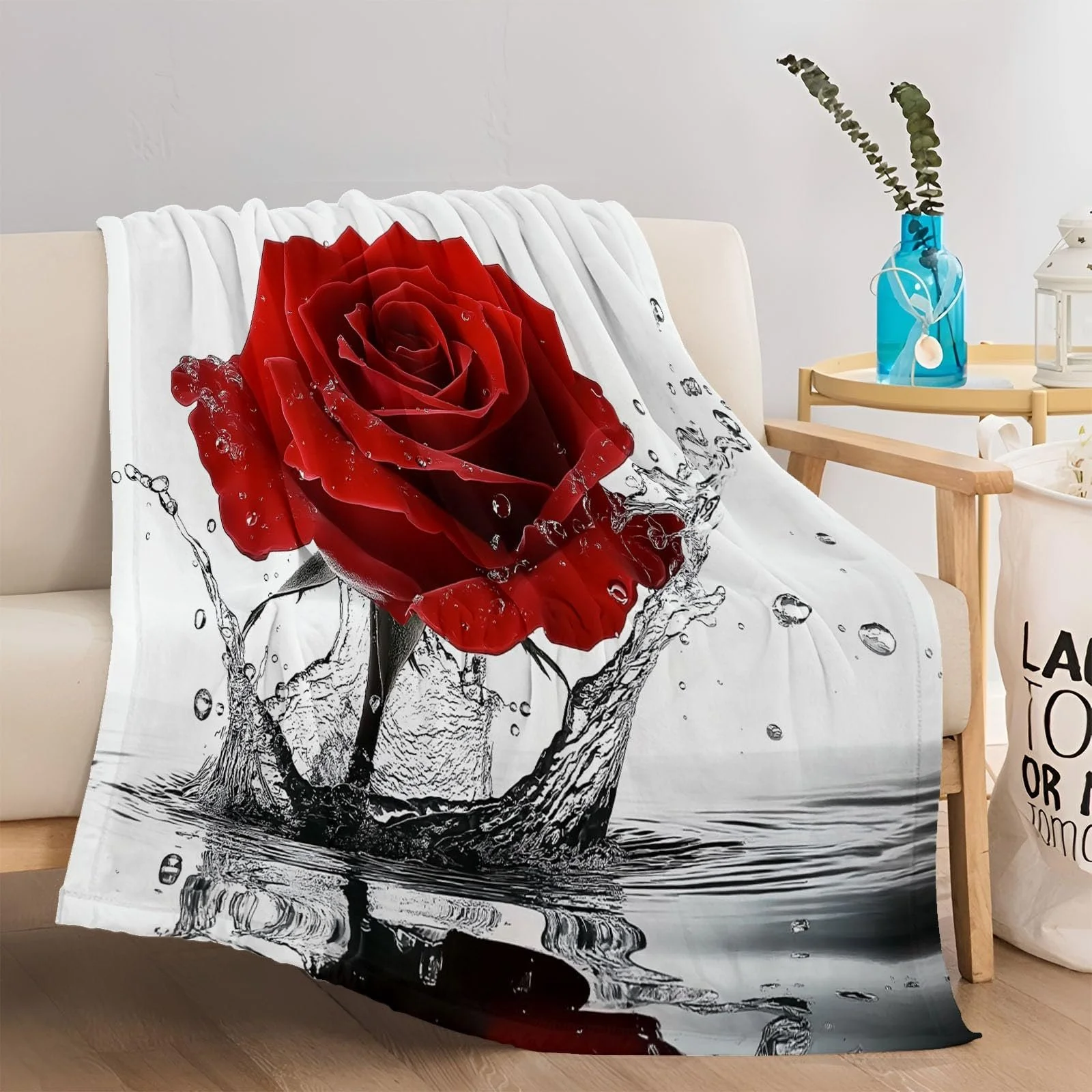 Фланелева Покривало Однотонний малюнок краплі води троянди, червоний, 200 x 200 см, фото №4