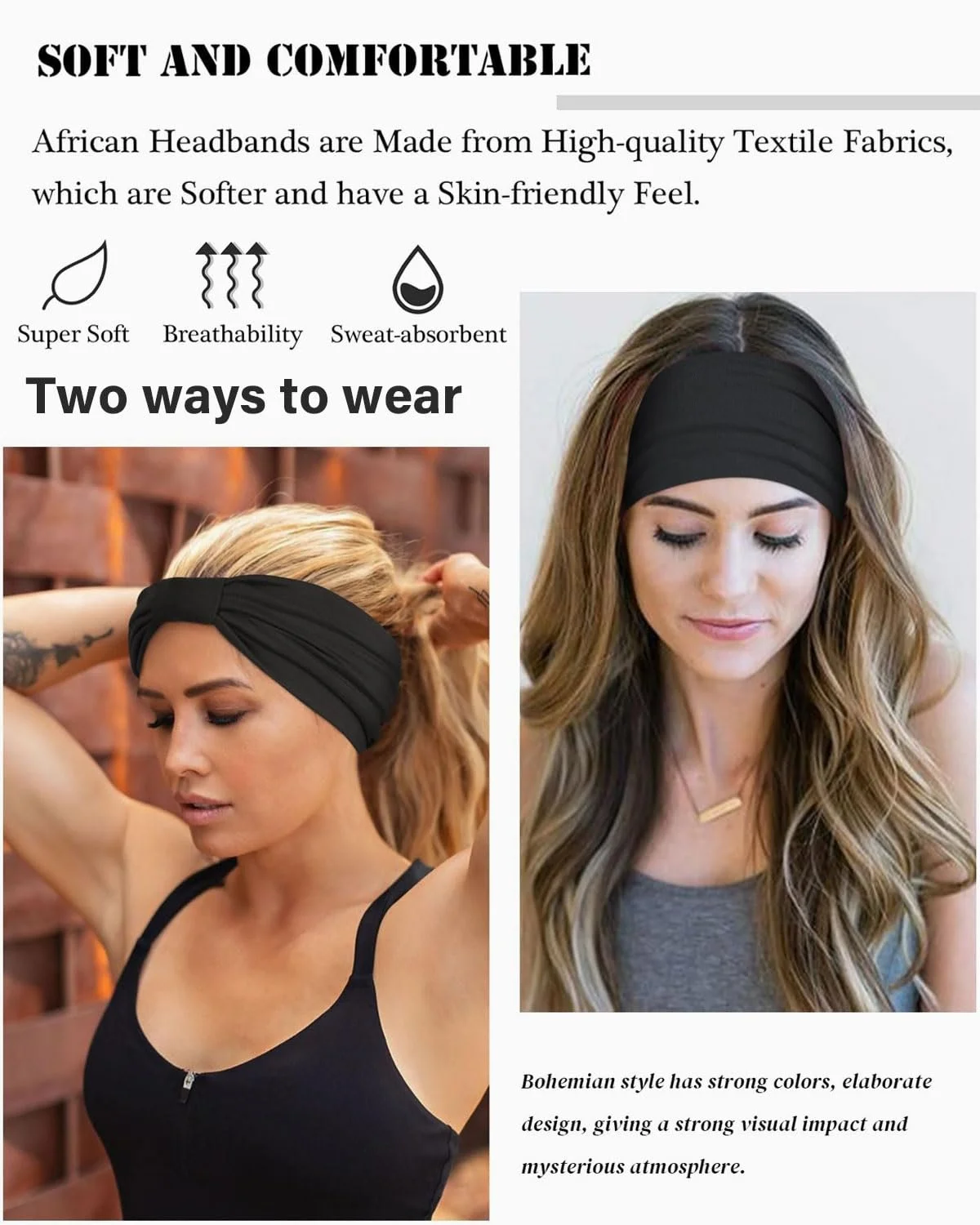 Пов'язка на голову Еластична М'яка Широка Однотонна, фото №5