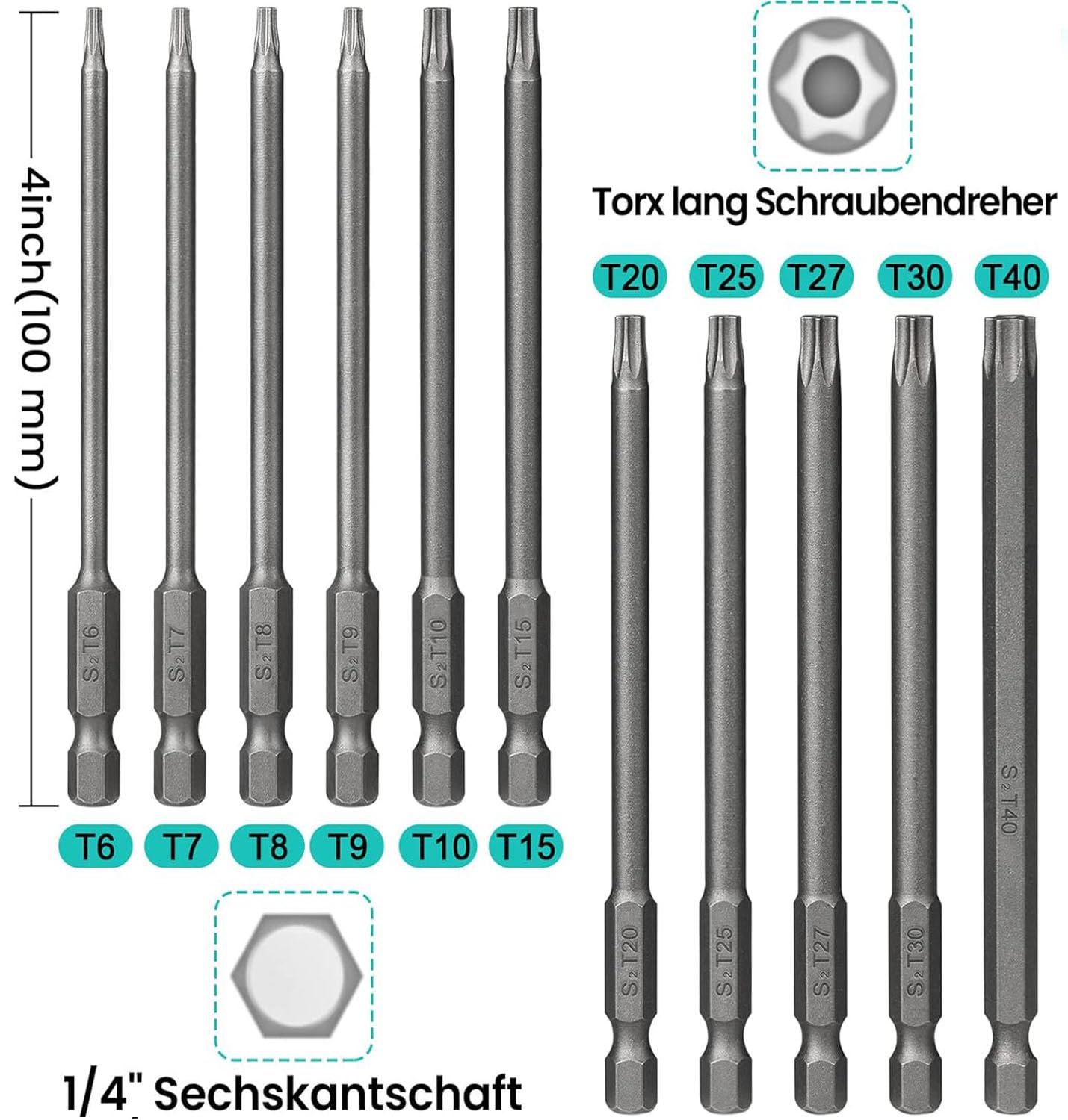 Набор Torx отверток T6-T40 100 мм Упаковка из 12, фото №5