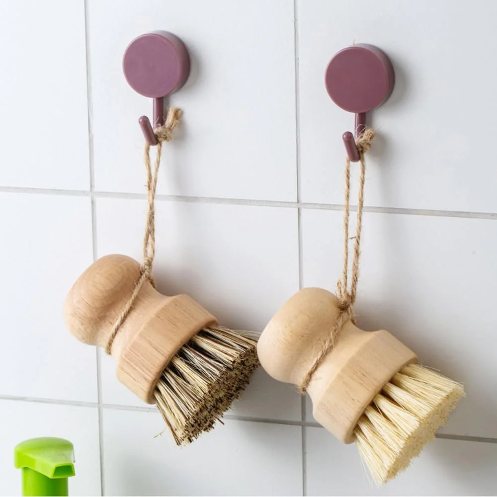 Щітка для грибів та овочів кругла дерев'яна Sisal Coconut Fibre Apricot #3 3 шт, фото №5