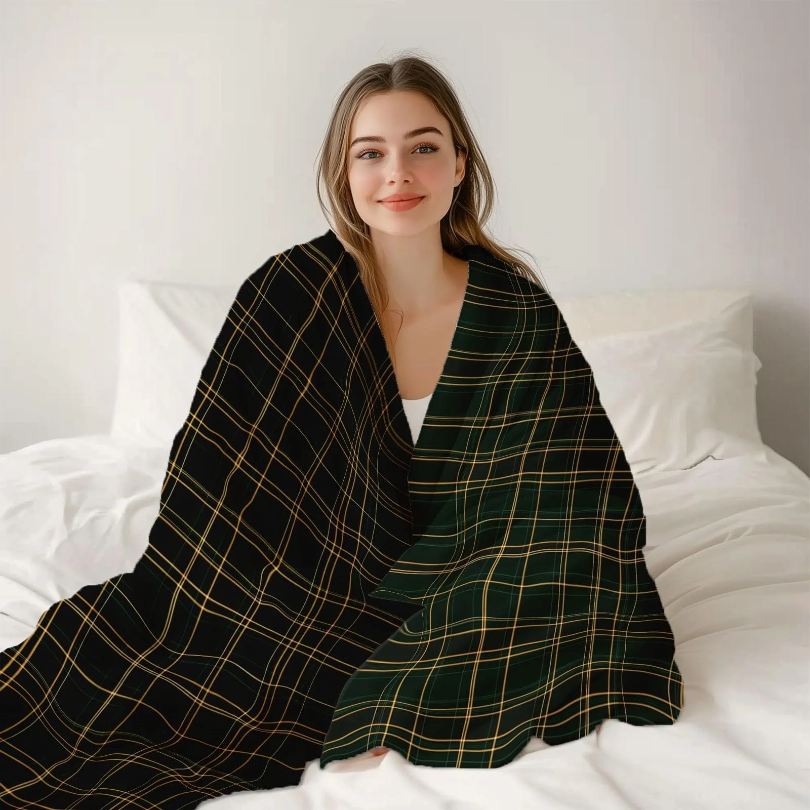 Покривало Flanell Retro-Karo-Textur 180 x 220 cm, зелений, жовтий, фото №3