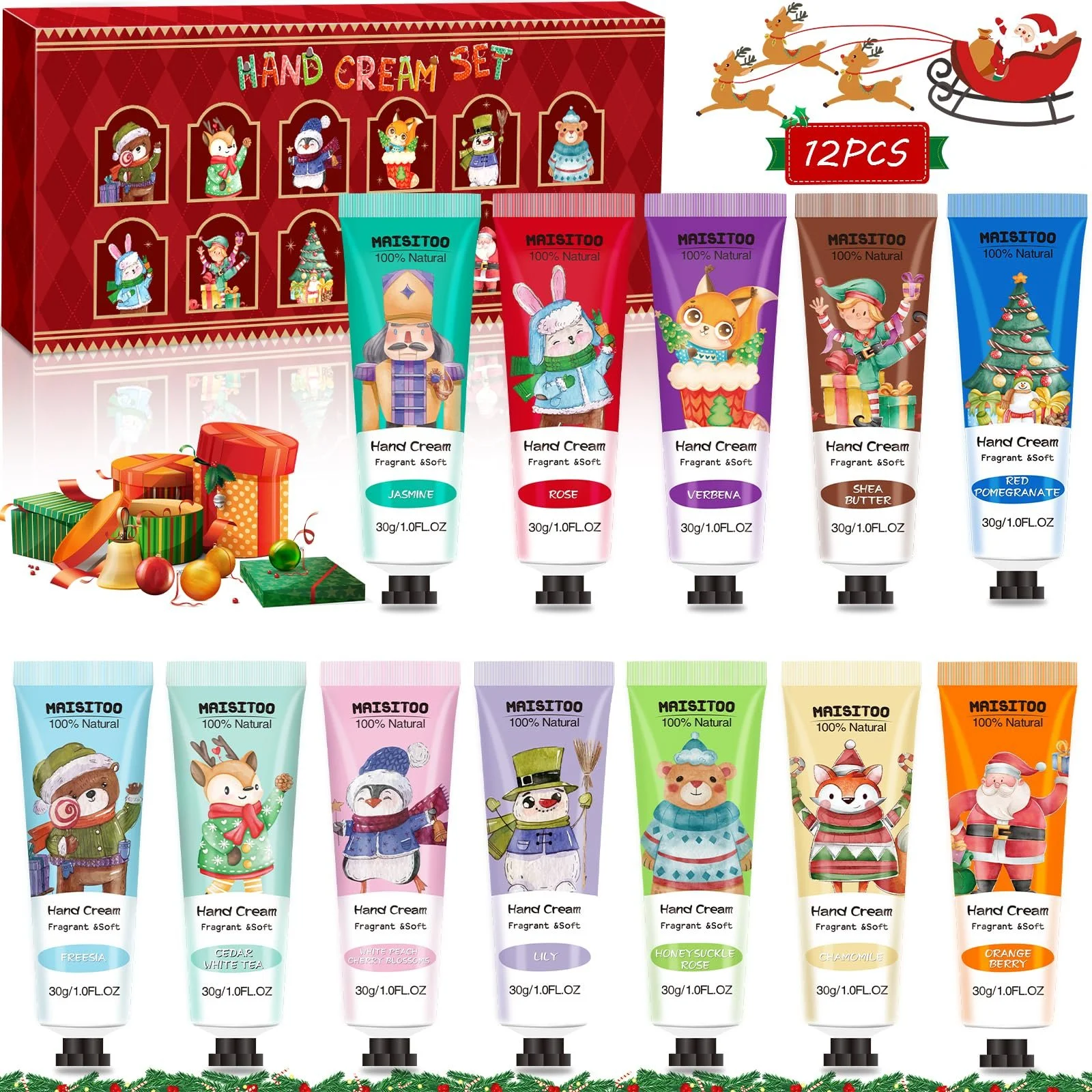 Набор кремов для рук Мини-крем для рук для женщин, 12 шт. Растительный аромат Крем для ухода за руками для сухой, потрескавшейся кожи, набор кремов для рук в подарок для женщин, мужчин, мам, на Рождество, День рождения, фото №1
