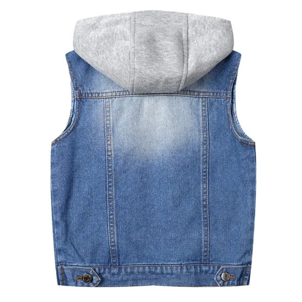 Джинсовая куртка Жилет без рукавов для мальчиков с капюшоном Детская повседневная куртка для девочек Весенний осенний джинсовый топ, фото №2
