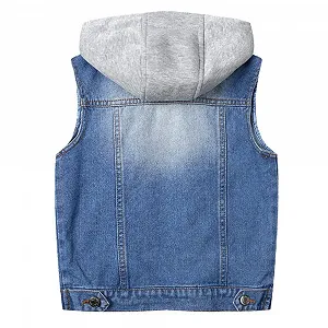 Джинсовая куртка Жилет без рукавов для мальчиков с капюшоном Детская повседневная куртка для девочек Весенний осенний джинсовый топ synthetic.ua - Фото 1