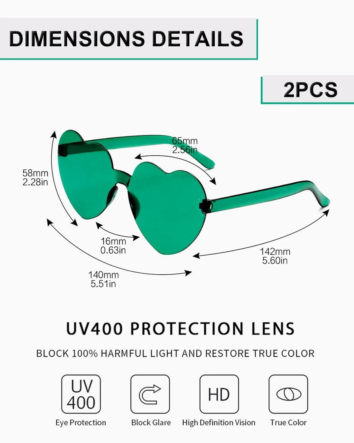 Солнцезащитные Очки Сердцеобразные QLEUIFT 2 Шт. для Женщин, фото №2