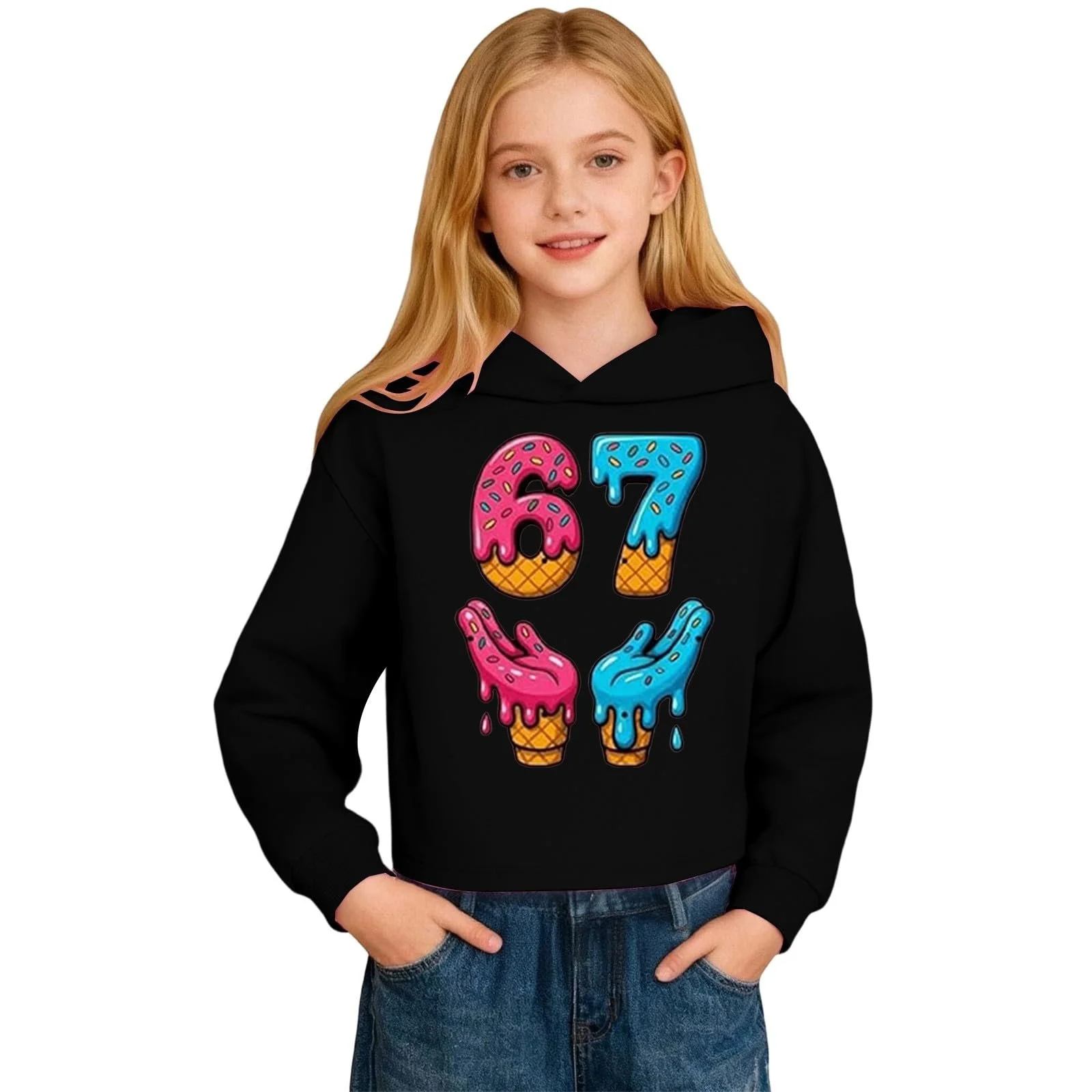 Детское худи с принтом 67 Six Seven Meme, с длинными рукавами, удобный мягкий свитшот, модный пуловер для девочек и мальчиков, фото №5