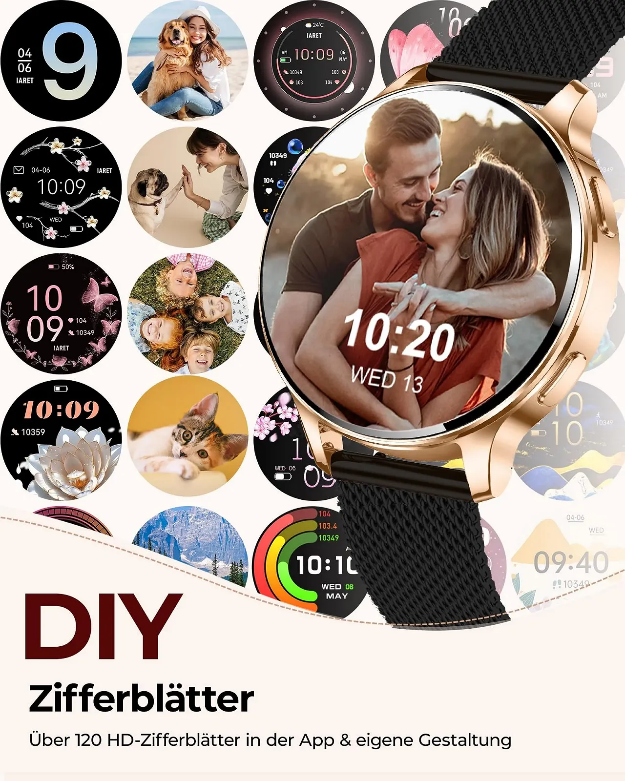 Жіночий Смарт-годинник Круглий Чорний Золотий, фото №7