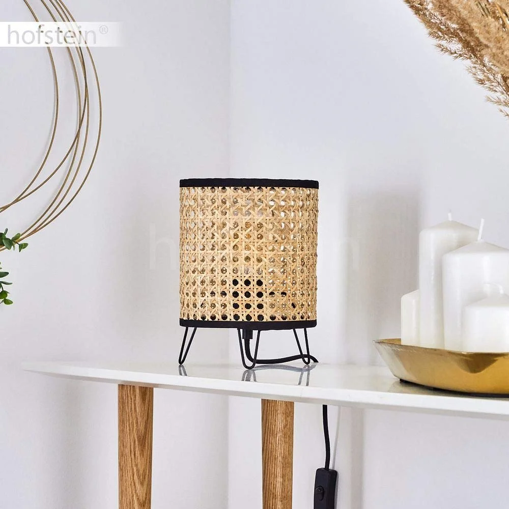 Настільна лампа Jonas Round Bedside Metal Rattan 1xE27 Чорний/Натуральний, фото №3