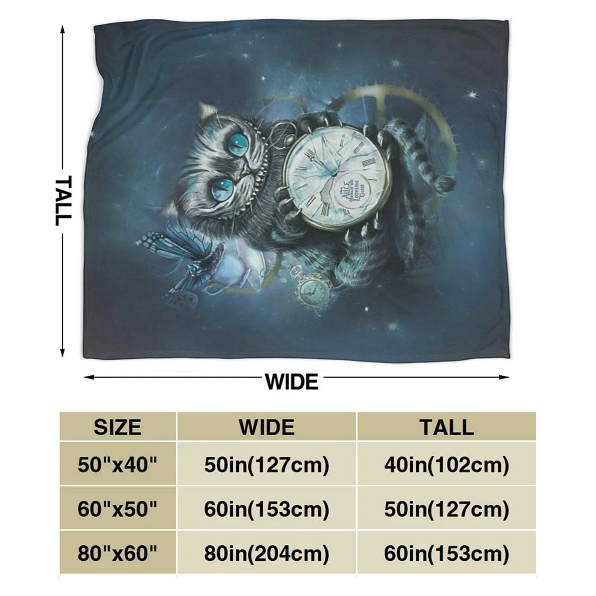 Покривало FASHIONDIY Аліса в Країні Чудес Тепла Велика М'яка Фланель з 3D друком 152,4 см x 127 см, фото №4