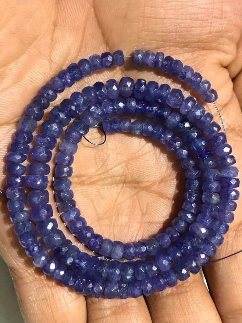 Бусины Танзанит ограненные рондель 4-5.5 мм, нить длиной 46 см, камень для ожерелья и браслета, фото №1