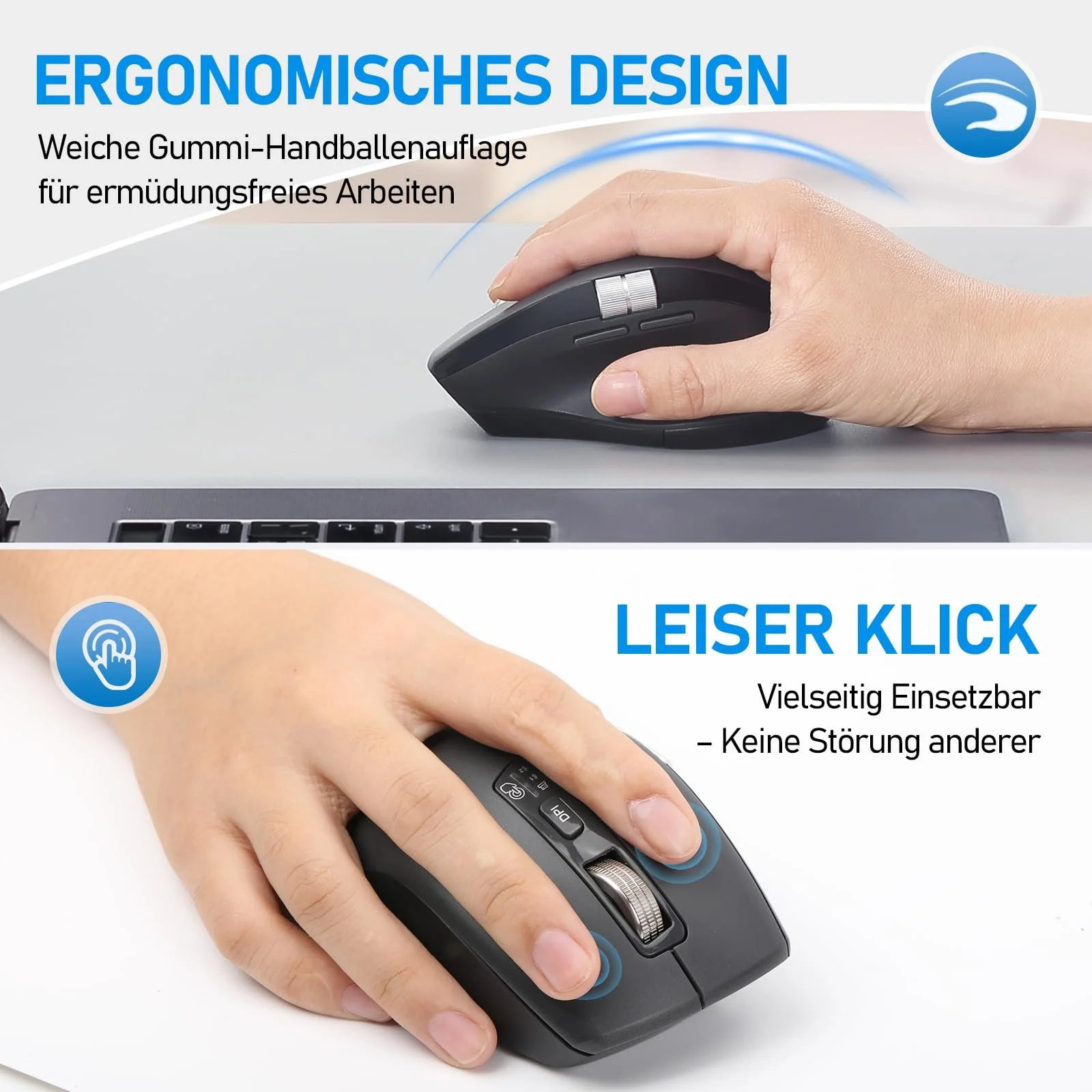 Мышь INFINMIND Беспроводная Bluetooth, c колесом прокрутки, колесом для большого пальца и эргономичным дизайном, тихая, для 3 устройств Windows/Mac OS/Chrome/Linux/Android, серая, фото №2 Мышь INFINMIND Беспроводная Bluetooth, c колесом прокрутки, колесом для большого пальца и эргономичным дизайном, тихая, для 3 устройств Windows/Mac OS/Chrome/Linux/Android, серая, фото №2