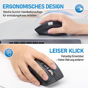 Миша INFINMIND Бездротова Bluetooth, з колесом прокрутки, колесом для великого пальця та ергономічним дизайном, тиха, для 3 пристроїв Windows/Mac OS/Chrome/Linux/Android, сіра synthetic.ua - Фото 1