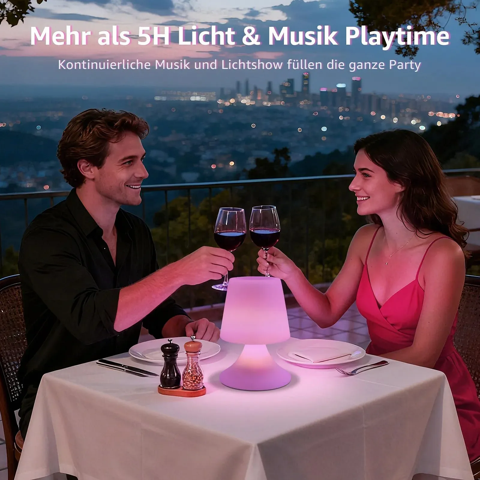 Настільна лампа uuffoo LED акумуляторна IP44 8 кольорів RGB з динаміком USB-C Біла, фото №4