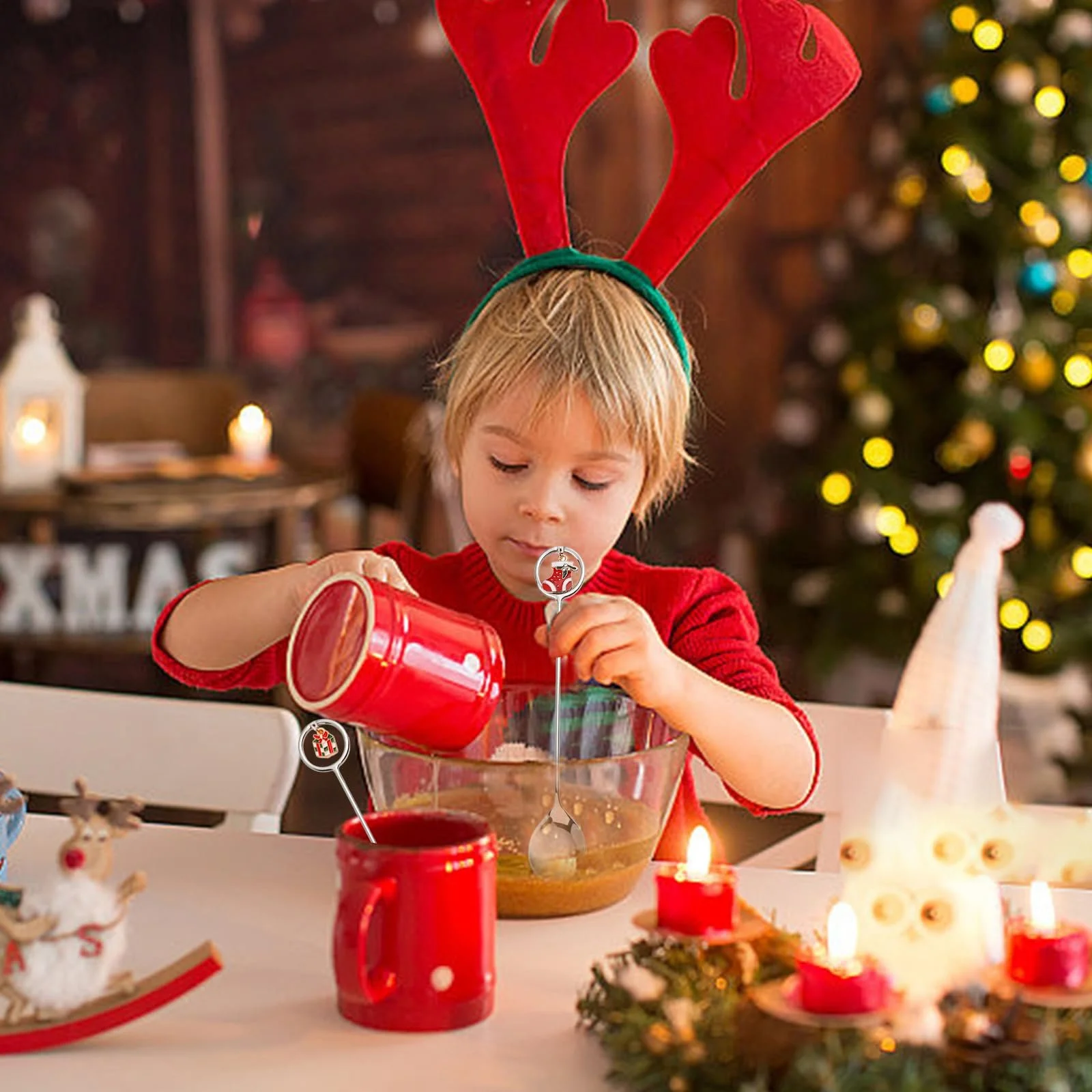 Набір з 6 різдвяних ложок з нержавіючої сталі з підвісками, фото №7