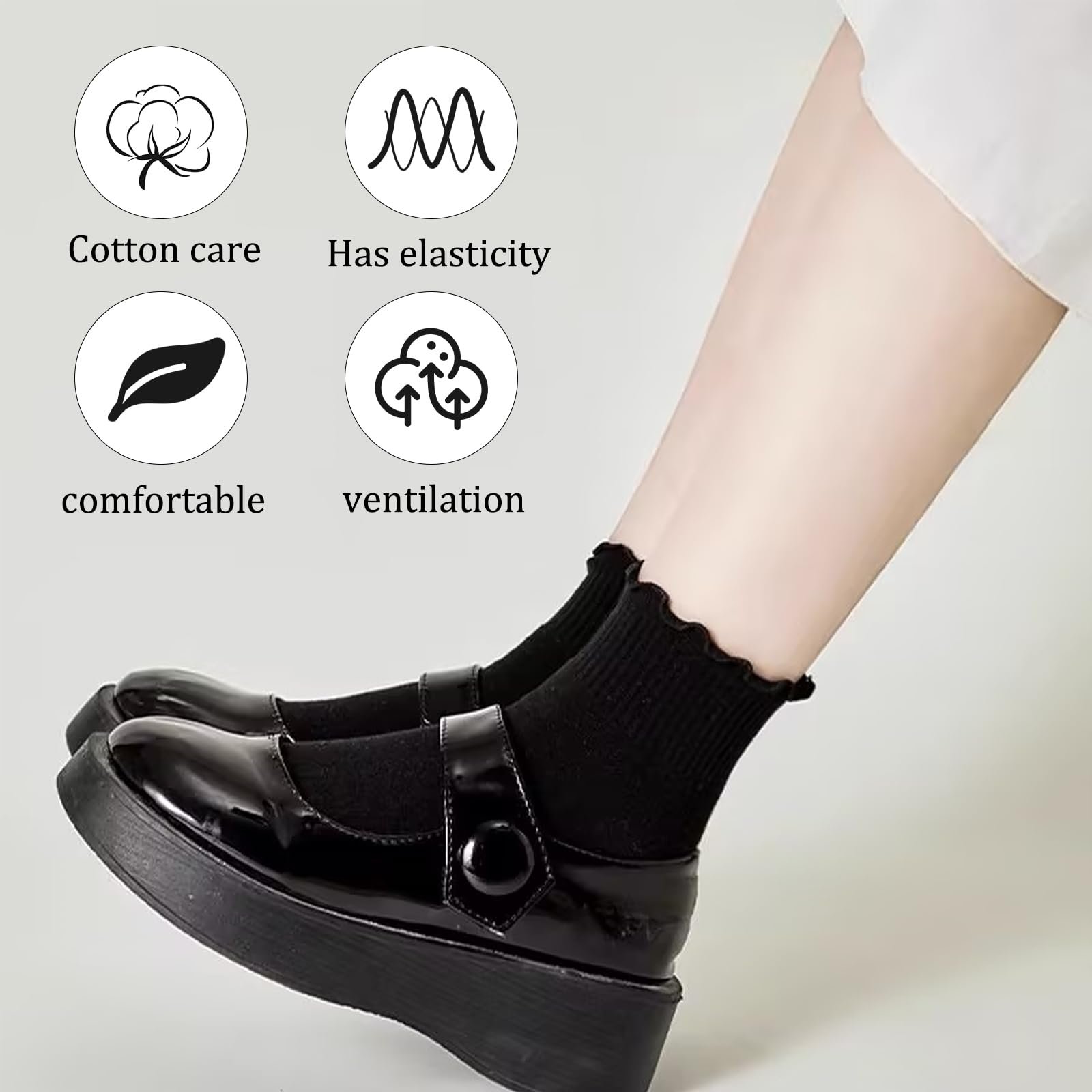 Носки с рюшами, 10 пар, хлопковые, бело-черные, размер 35-42, фото №7