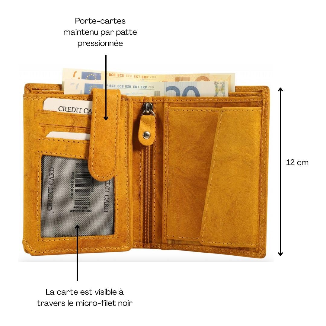 Шкіряний гаманець Ochre Yellow з RFID захистом, відділеннями для купюр, 11 слотами для карт, 4 кишенями, фото №4