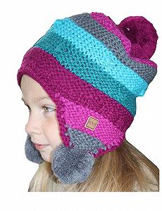 Вязаная шапка с помпоном Maximo для девочек Curling Berry-Blue - Фото 1