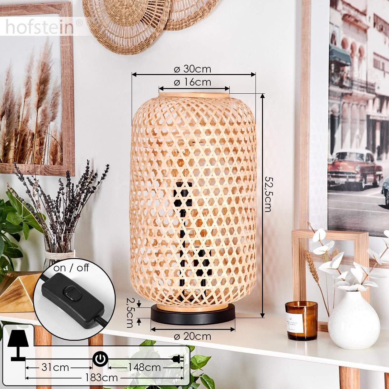 Настільна лампа Bauro Modern Boho Метал/Бамбук 2 x E27 Чорний/Натуральний, фото №5