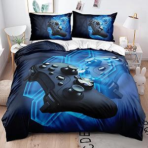 Постільна білизна Boqingzhu Gamer Gamepad Games Boys 135 x 200 см, синьо-біла, двостороння, з 3D принтом, з мікрофібри, з наволочкою 80 x 80 см на блискавці - Фото 1