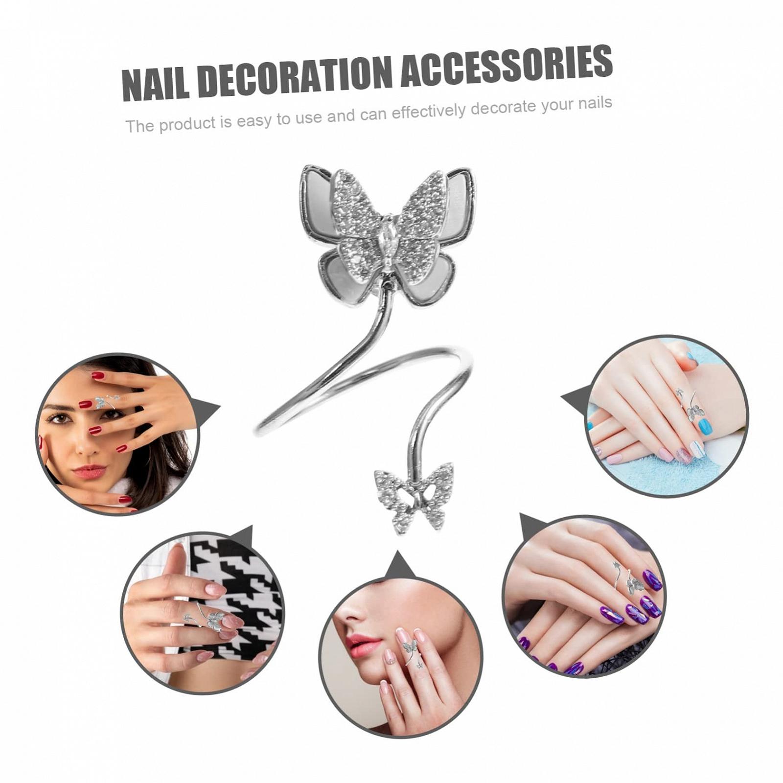 Кольцо для ногтей MERRYHAPY Бабочка, серебряный, фото №9