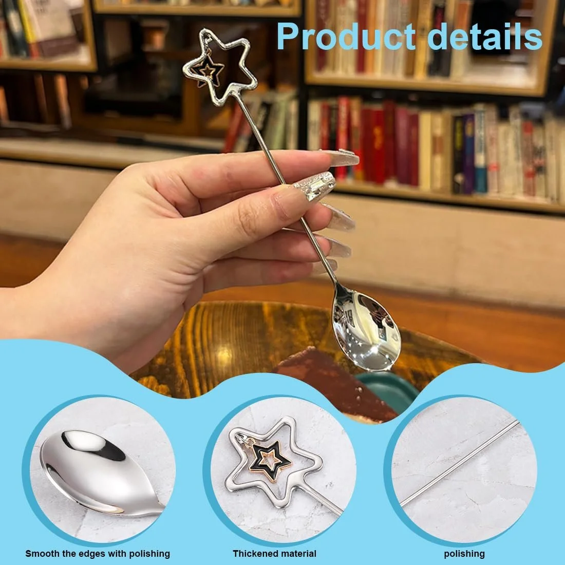 Набір з 4 ложок для еспресо з нержавіючої сталі (у формі серця та зірки), фото №3