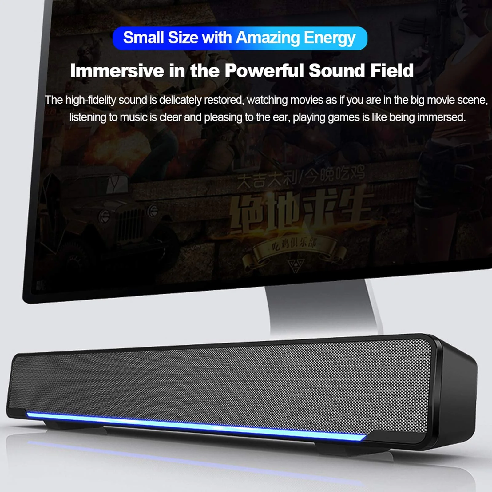 Soundbar Mini Стерео Сабвуфер Бас Окружающий Звук Колонка Проводной Плеер USB/3.5mm Audio Input для ПК Ноутбук Смартфон Планшет MP3 MP4, фото №9
