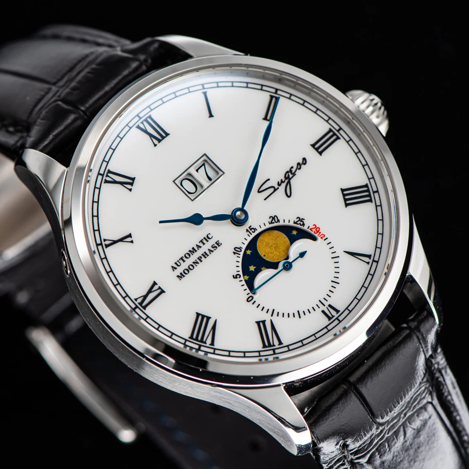 Годинник Sugess MoonPhase Master Seagull ST2528 Sapphire Glass Men's Automatic Mechanical 1963 Black 41mm Чорний, фото №5