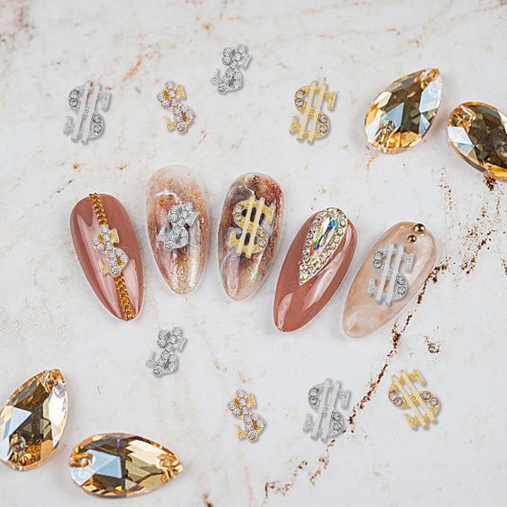 Стразы для ногтей DICOSMETIC, 32 шт, 2 стиля, доллары, золотой и серебряный, фото №6