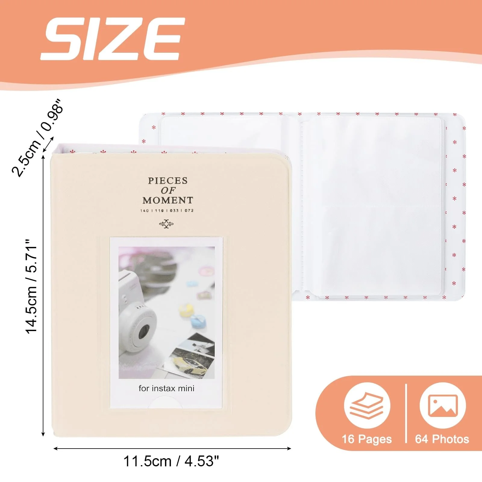 Фотоальбом sourcing map 64 карманный Кожаная обложка 2x3 Маленький фотоальбом с передним окошком для мгновенных фотографий, бежевый, фото №2 Фотоальбом sourcing map 64 карманный Кожаная обложка 2x3 Маленький фотоальбом с передним окошком для мгновенных фотографий, бежевый, фото №2