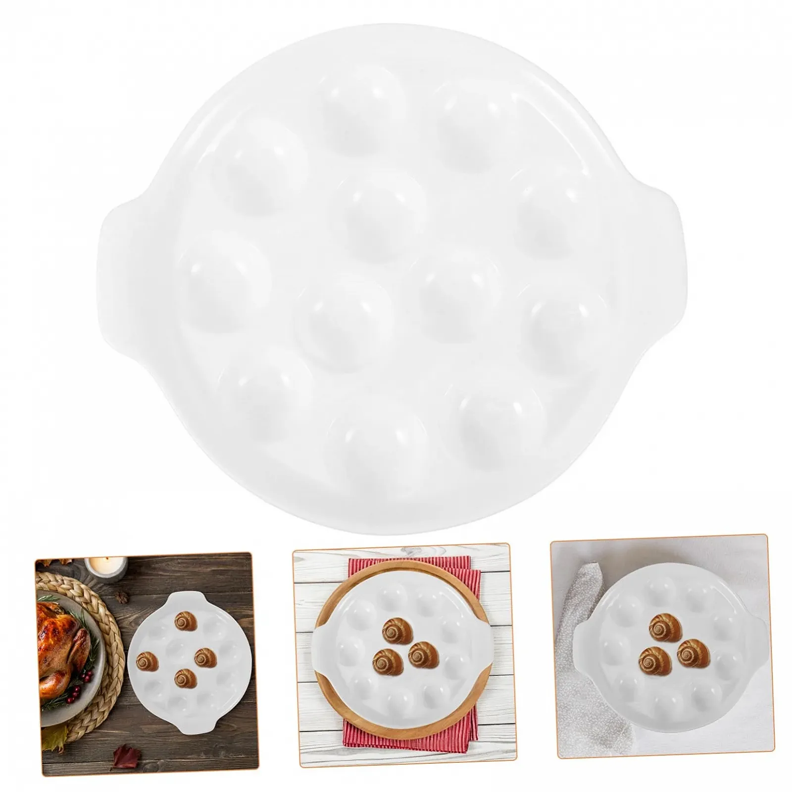 Форма для запекания улиток керамическая на 12 ячеек с ручками Белая, фото №9