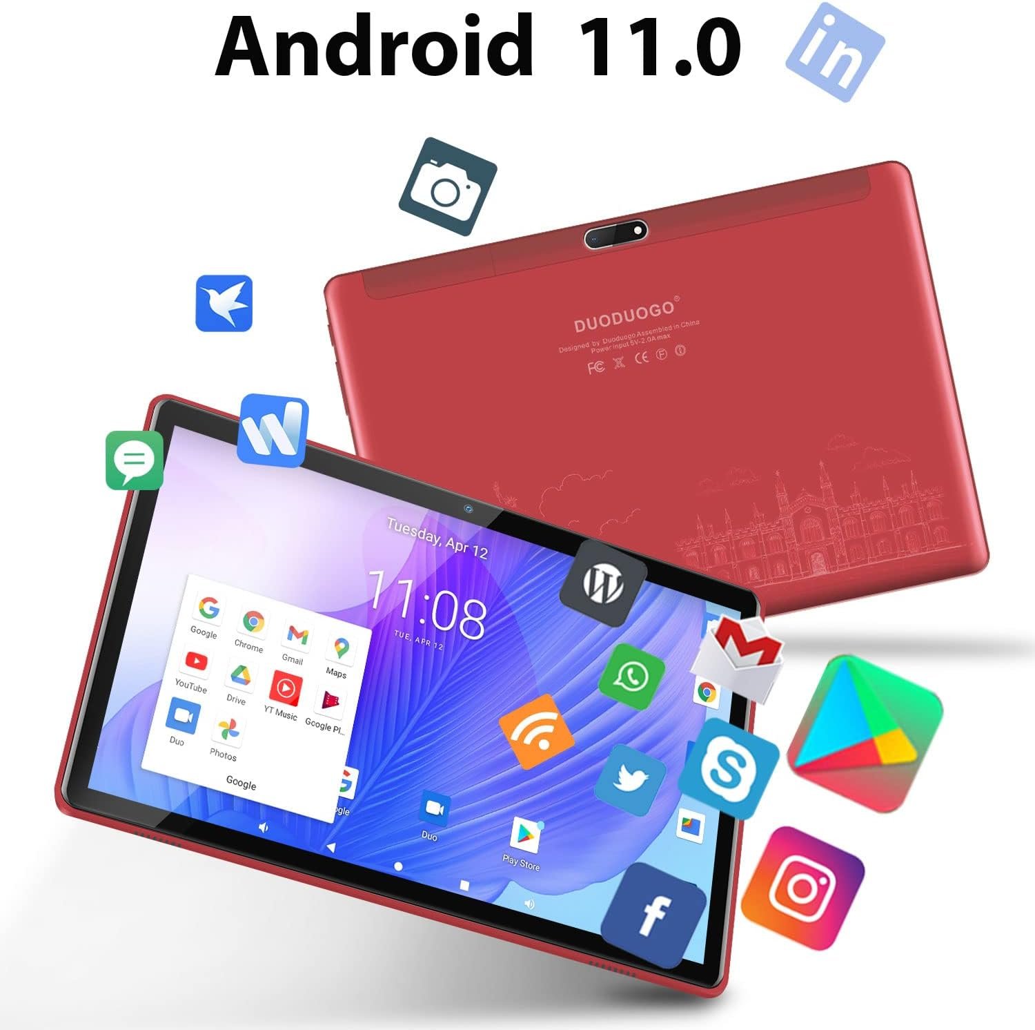 Планшет 10.1" DUODUOGO Tab S5e 4/64ГБ 8 ядер Android 11 6000 mAh Red, фото №3