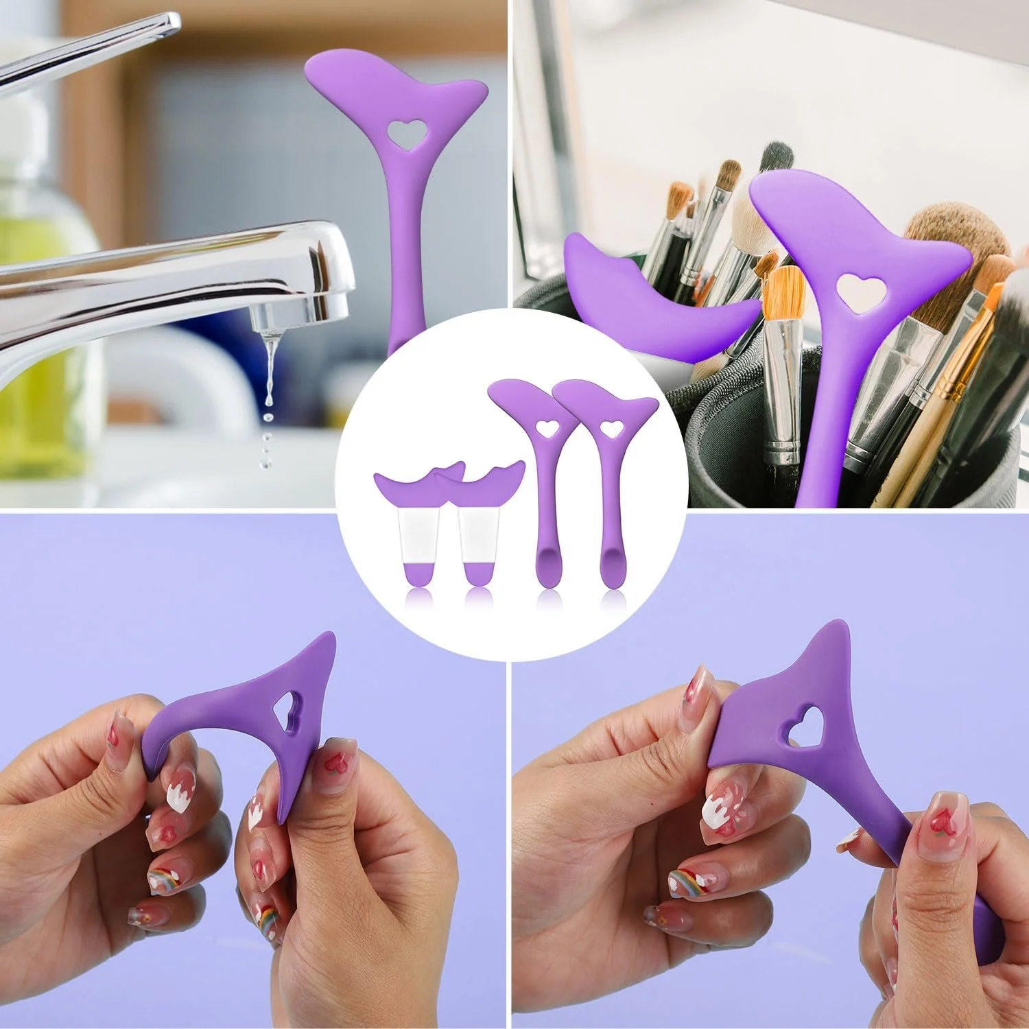 Шаблони підводки для очей силіконові з аплікатором для макіяжу (фіолетові), фото №7