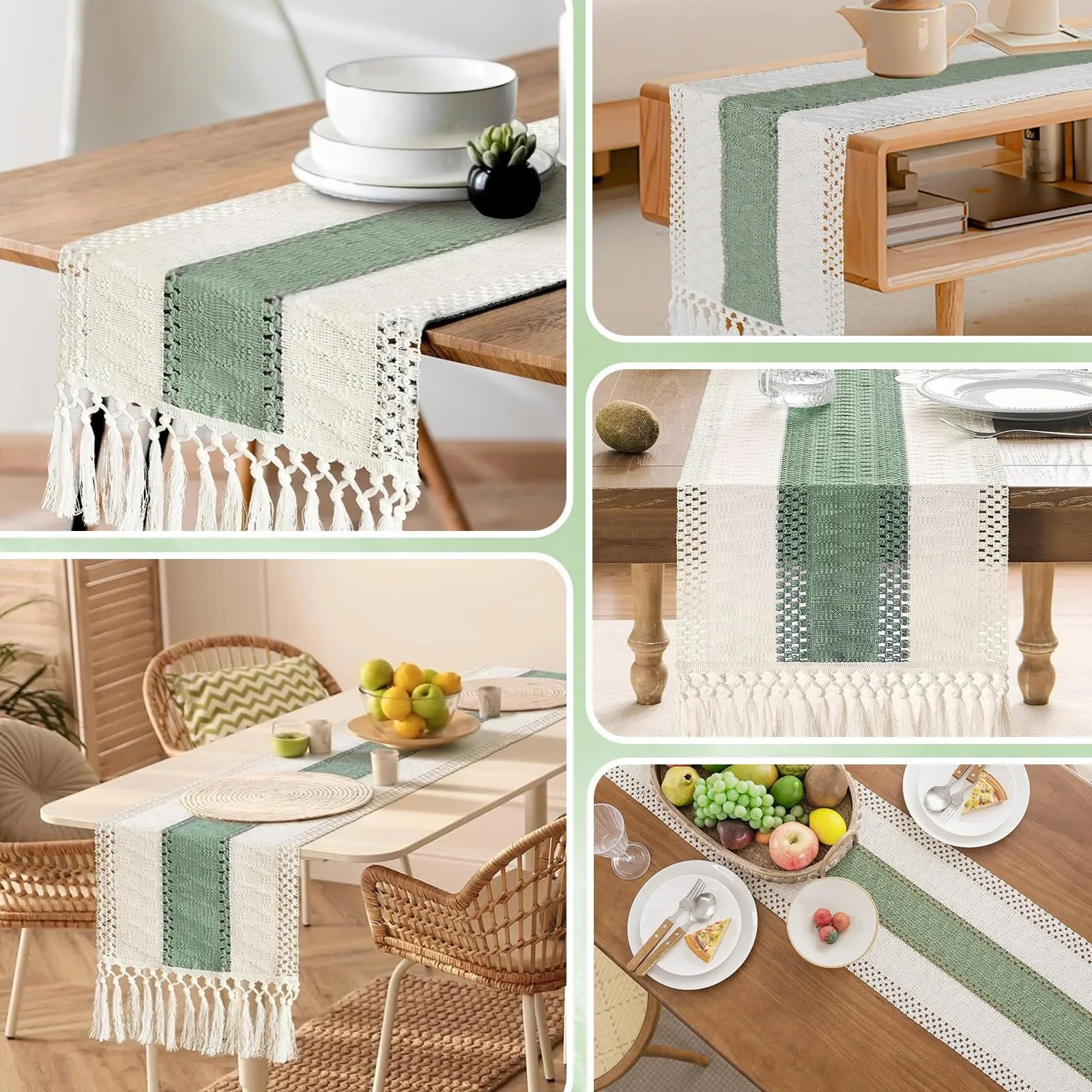 Ранер Cheesecloth Boho 30 x 140 см Шавлієва зелена, фото №7 Ранер Cheesecloth Boho 30 x 140 см Шавлієва зелена, фото №7
