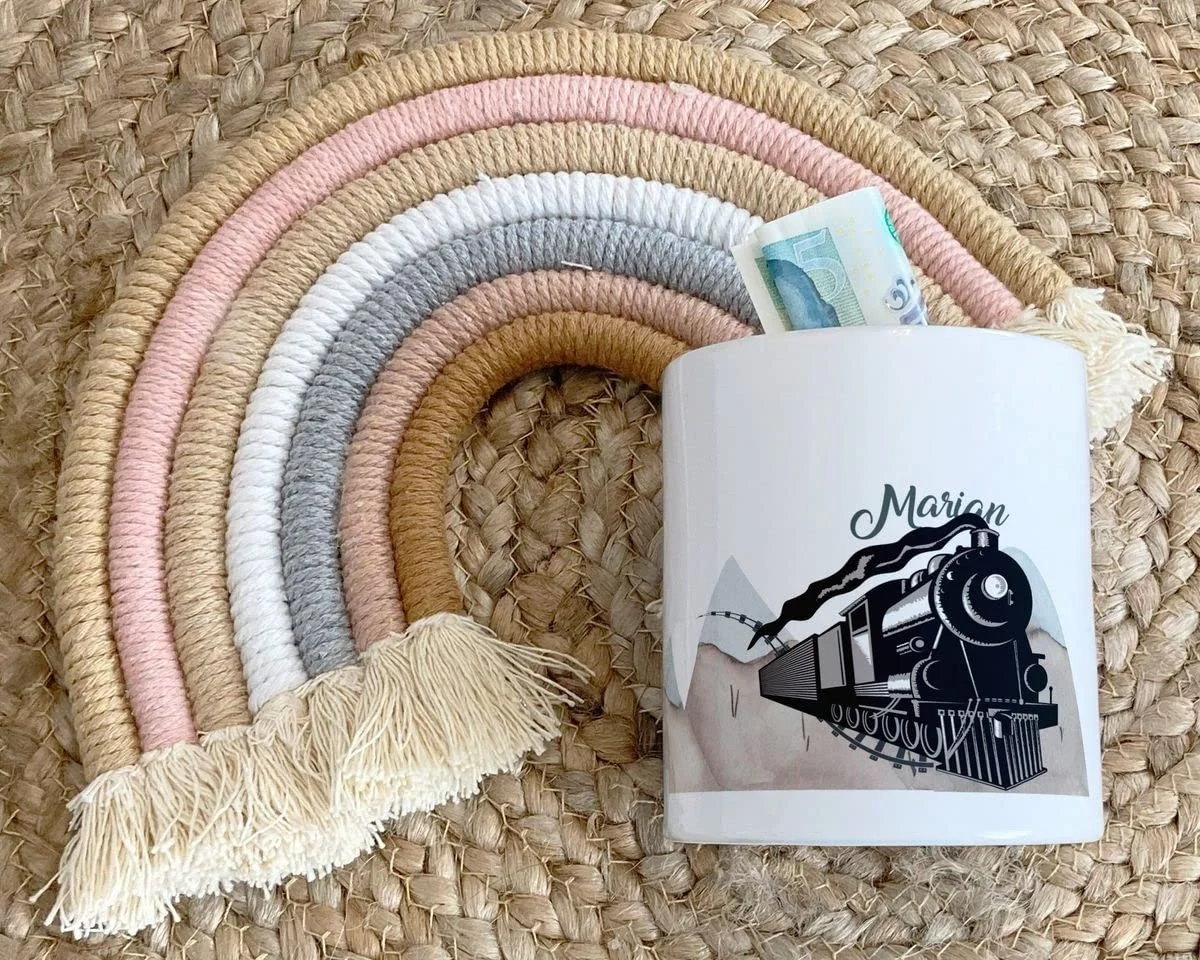 Скарбничка Mikalino Children's Паровоз у горах керамічна біла One Size, фото №5