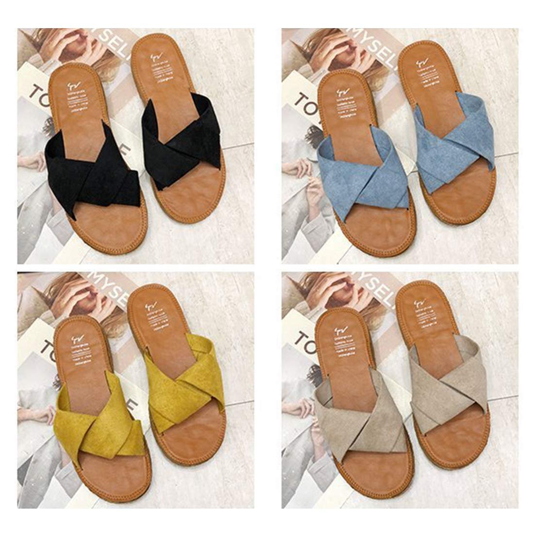 Женские открытые сандалии-шлепанцы без каблука Suede летние, фото №7