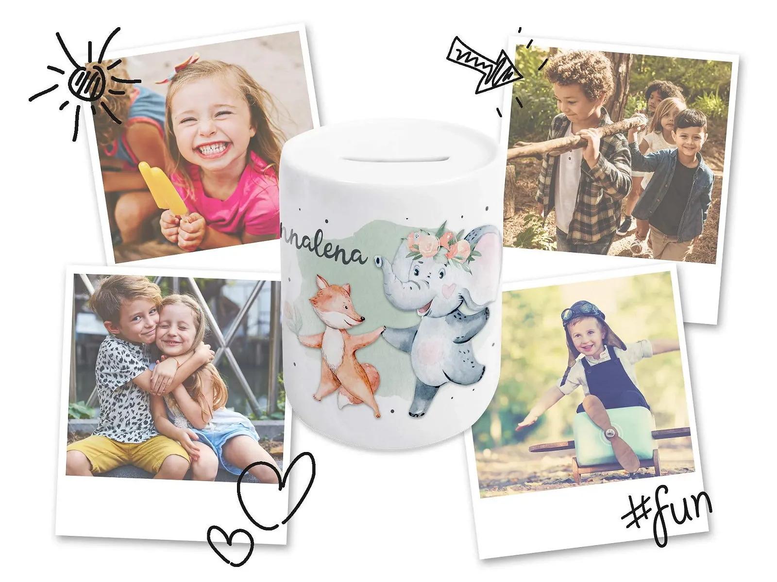 Скарбничка GRAZDesign дитяча керамічна Слон та лисиця з ім'ям персоніфікована, фото №5