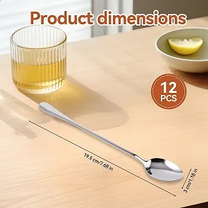 Набор длинных ложек Latte Macchiato, 195 см, ложка для коктейлей, длинная ложка для мороженого, чайная ложка, зеркальная полировка, можно мыть в посудомоечной машине, длинная ручка ложки, десертная ложка, идеально подходит для кофе со льдом, чая со льдом, 12 шт synthetic.ua - Фото 1