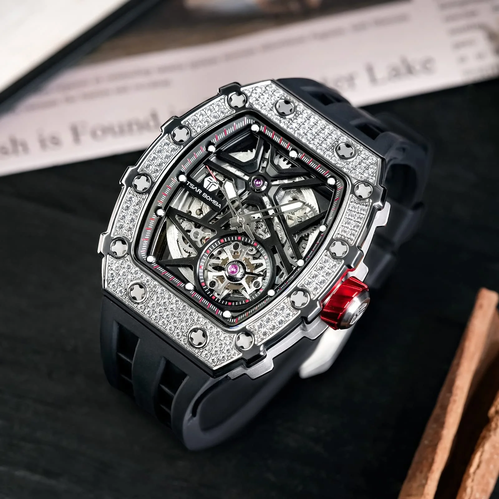 Мужские Автоматические Часы TSAR BOMBA, Японский Механический Механизм, Сапфировое Стекло, Водонепроницаемость 50 м, Безель из Углеродного Волокна, Силиконовый Ремешок, Роскошные Люминесцентные Квадратные Часы, фото №3 Мужские Автоматические Часы TSAR BOMBA, Японский Механический Механизм, Сапфировое Стекло, Водонепроницаемость 50 м, Безель из Углеродного Волокна, Силиконовый Ремешок, Роскошные Люминесцентные Квадратные Часы, фото №3