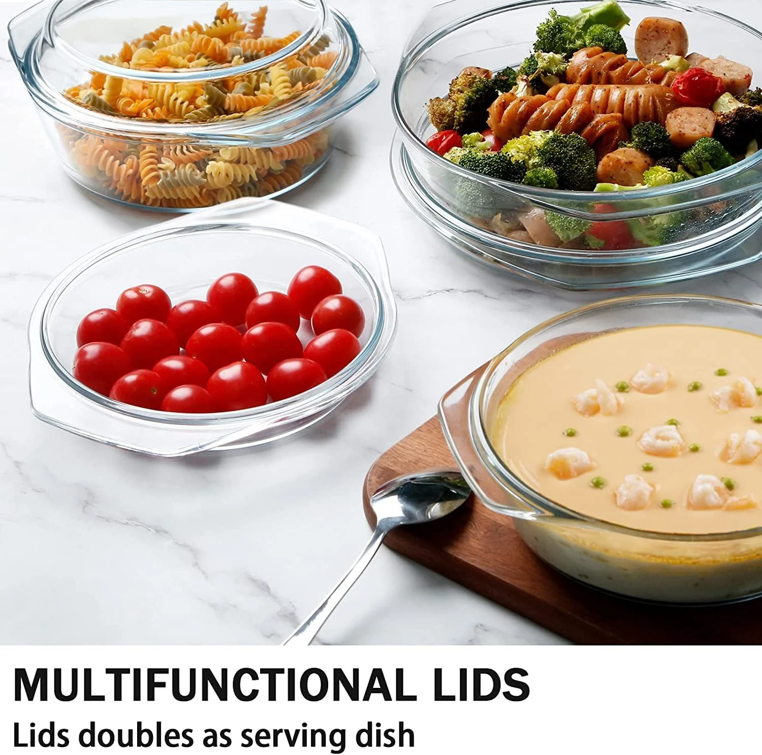 Набор форм для запекания стеклянных с крышками 3 шт 1+1.4+1.7 л круглые, фото №3