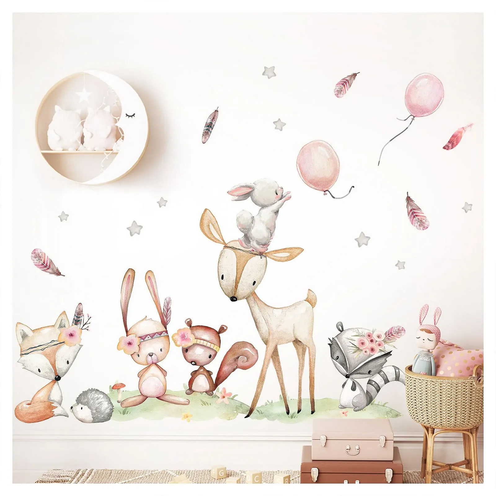 Наклейка на стену Little Deco DL5070 XL Лесные животные Олень Лиса, фото №1