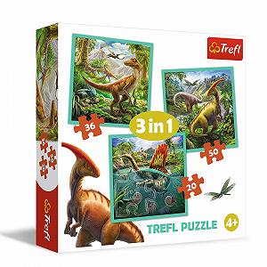 Пазл Trefl The Extraordinary World of Dinosaurs 3 набори від 20 до 50 елементів - Фото 1